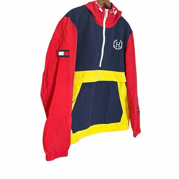 Tommy Hilfiger Colorblock Half-Zip Hooded Windbreaker Jacket Multicolor Large - Picture 3 of 12